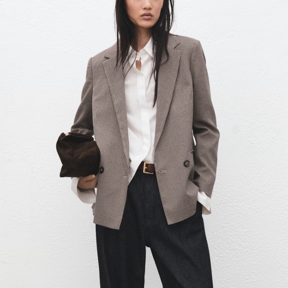 Mango Double-Breasted Micro Houndstooth Jacket NWT - image 1